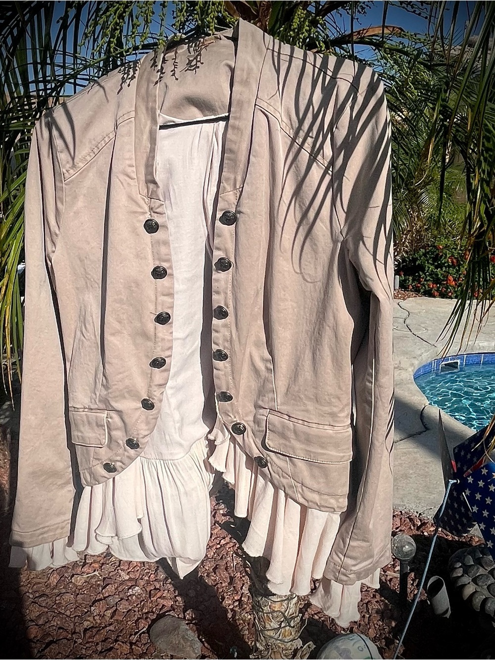 Free People light dusty rose romance and ruffles military style jacket M